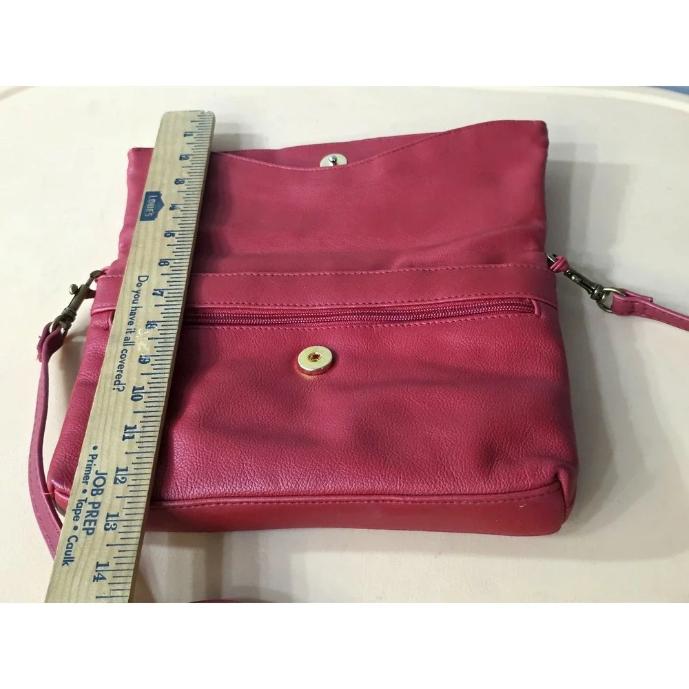 Via Piaggi‎ Red Leather Cross Body Purse 2 Outer Pockets Foldable Clutch style